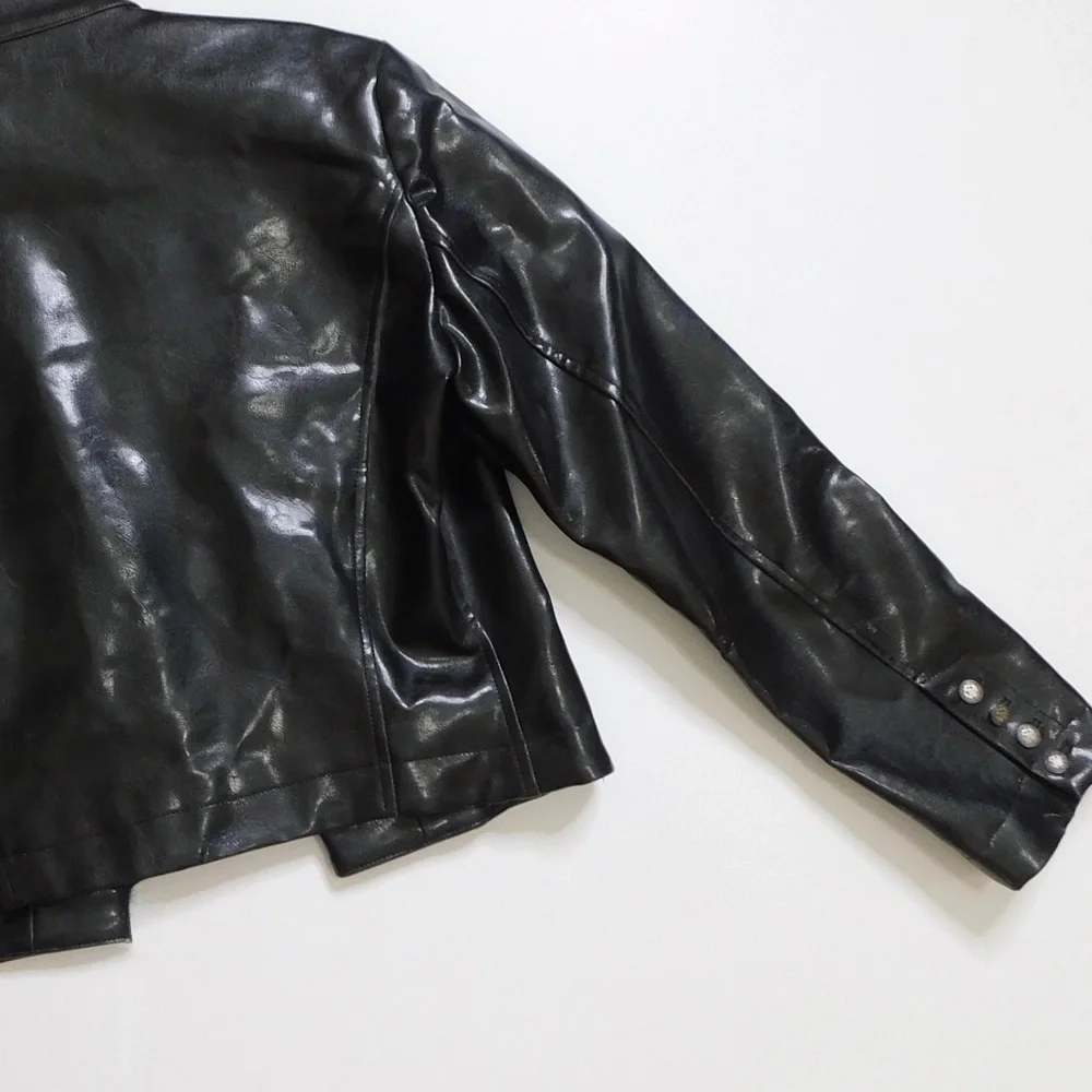 SHRINE OF HOLLYWOOD Faux Leather Jacket‎ Embossed Buttons Vegan Unisex Large